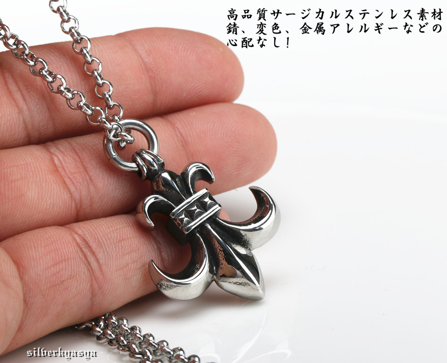 ステンレス ユリネックレス フレア紋章 ユリ ネックレス ペンダント