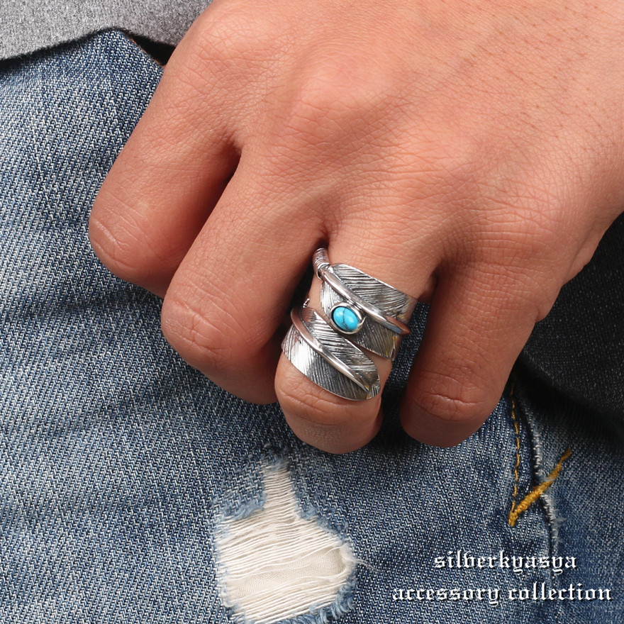 シルバー　グリーンターコイズ　フェザー　リング グリーン ターコイズ イーグル フェザー リング シルバー925