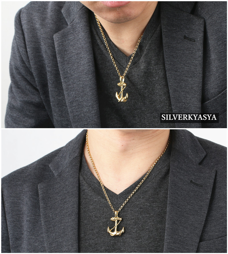 クーポンで10％OFF 18KGP ステンレス アンカーネックレス 迫力 海