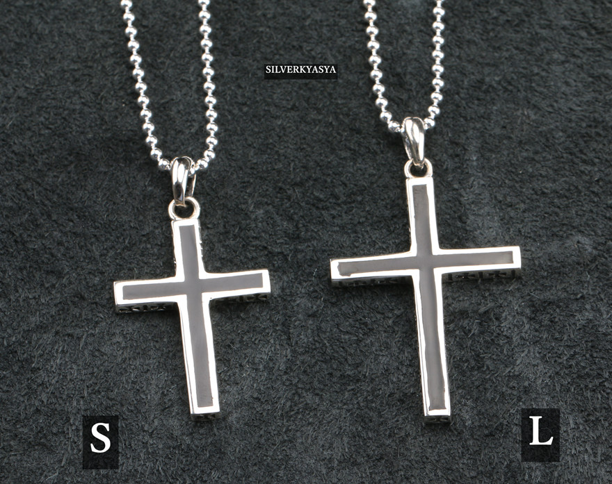 シルバー925 クロス ネックレス 十字架 チェーン 55cm ブラック 黒
