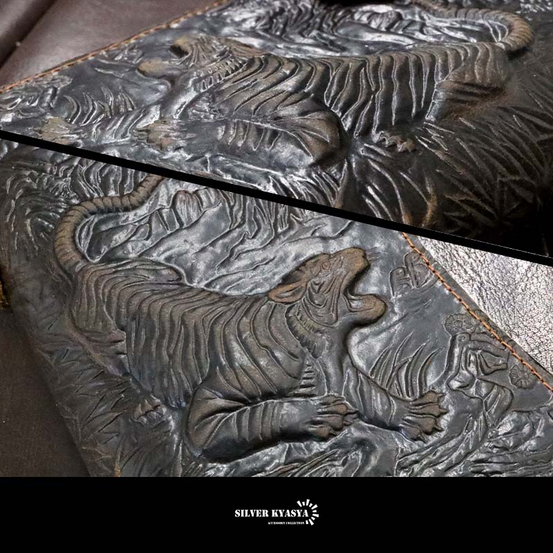 レザーウォレット メンズ 虎 タイガー 浮彫り 長財布 本革 馬革 コード