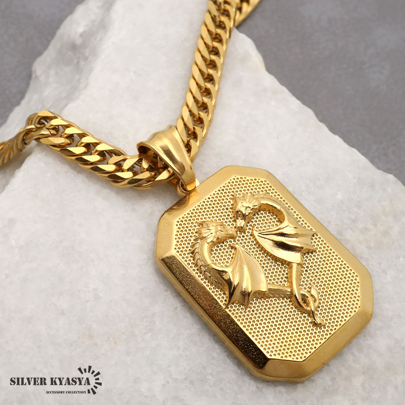 ステンレス HIPHOPネックレス ゴールド 6面カットダブル喜平チェーン