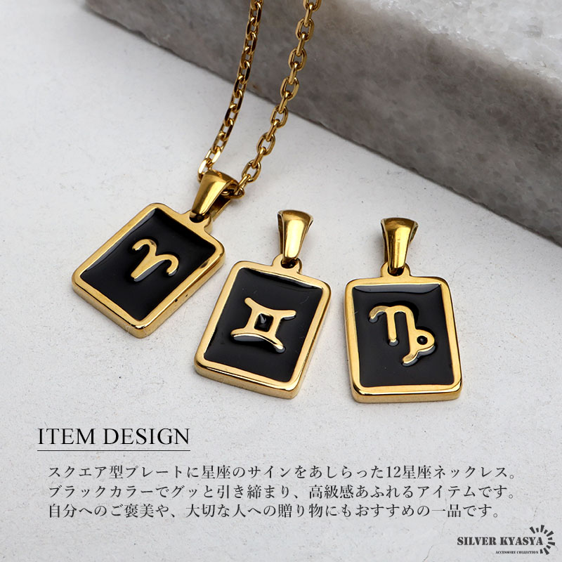 12星座ネックレス プレートネックレス ゴールド ブラック レディース