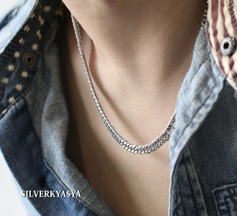 腕時計、アクセサリー メンズアクセサリー ステンレス 6面カットダブル 喜平 きへい チェーンネックレス silver 