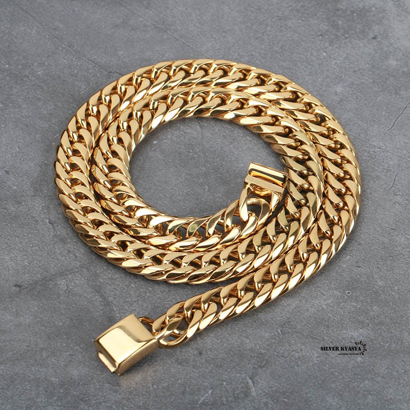 幅11mm ステンレス 6面カット ダブル喜平ネックレス ゴールド 金 幅11mm ステンレス 6面カット ダブル喜平ネックレス ゴールド 金