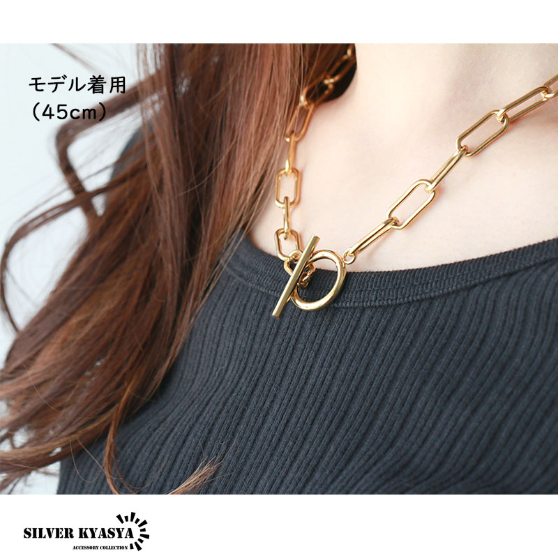 ステンレス チェーンネックレス ゴールド マンテル Tバー 18k GP gold シンプル アレルギー対応 40cm 45cm 50cm 60cm