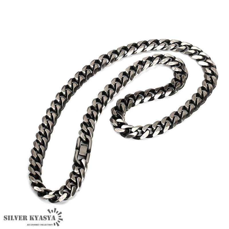 幅11mm STAINLESS STEEL 喜平チェーンネックレス 6面カット 燻