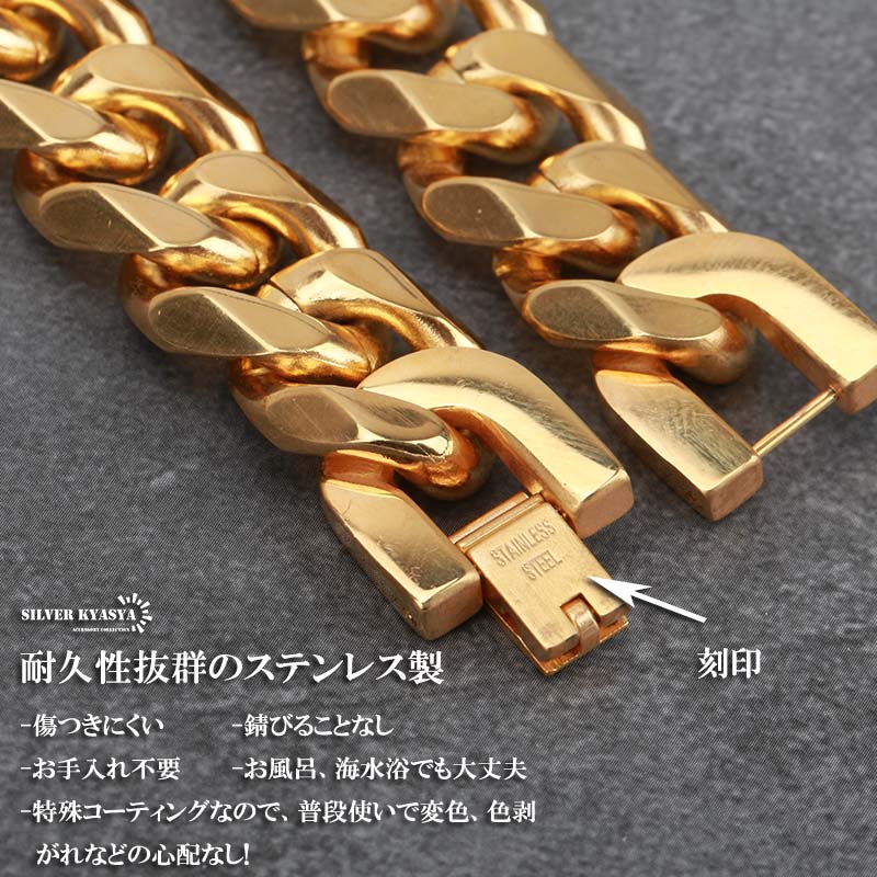 幅15mm ステンレス 太め 極太 喜平ネックレス 中折式 マイアミキューバンリンク 金 ダブル喜平チェーンネックレス ゴールド 18金 18k gp  50cm 60cm 父の日