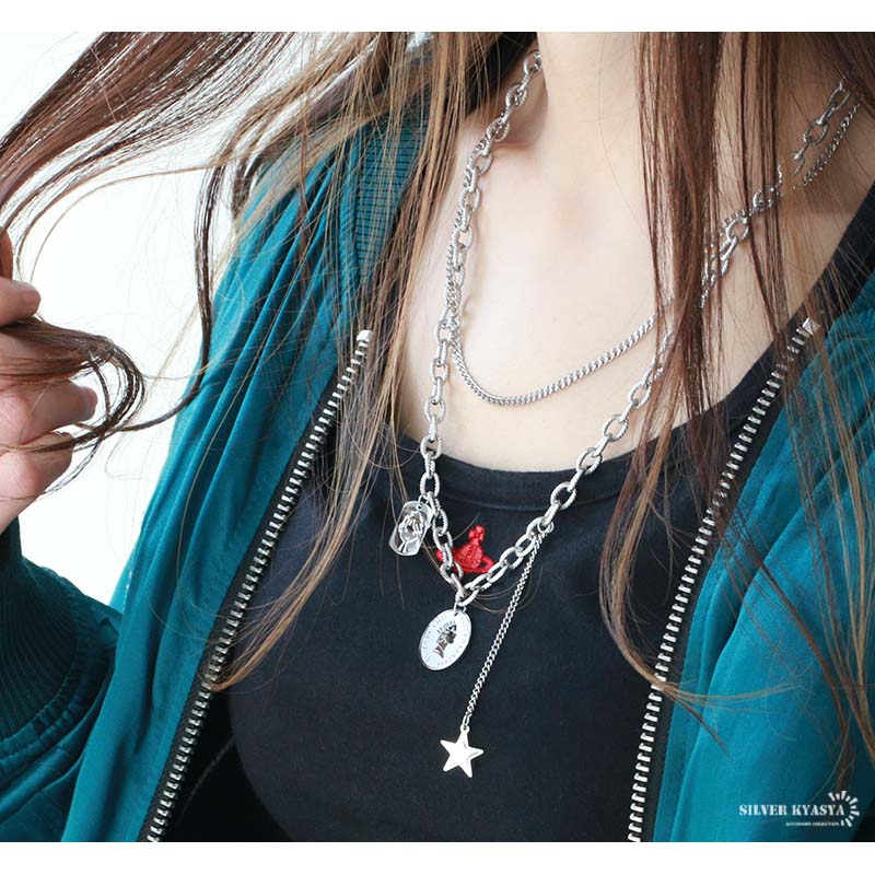2連 チェーンネックレス ステンレス ダブルチェーンネックレス
