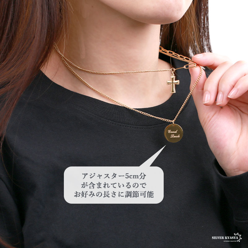18金ダブルチェーンネックレス　ダイヤ2石 ダブルチェーンネックレス ステンレス 18k 金メッキ ゴールド 二