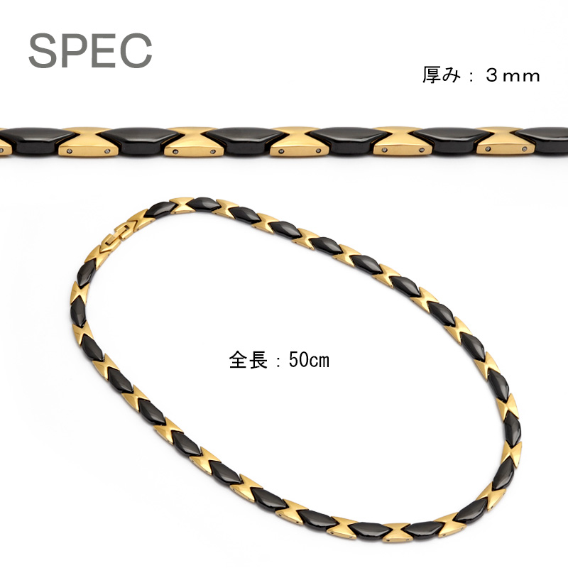 磁気ネックレス ステンレス ビーズ 18k ip gold black ゴールド