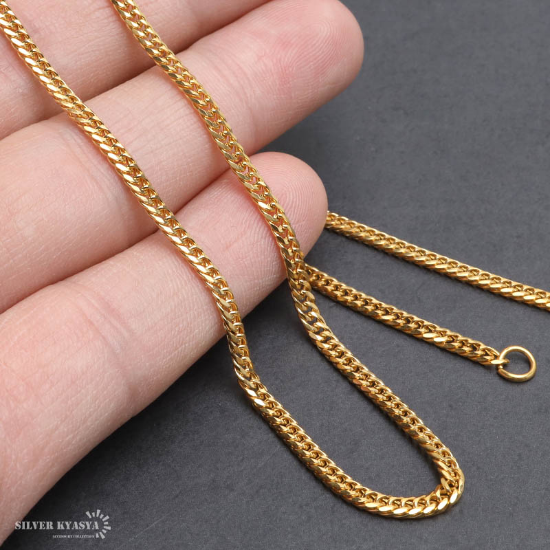幅3mm ステンレス ダブル喜平チェーンネックレス 6面カット 18k
