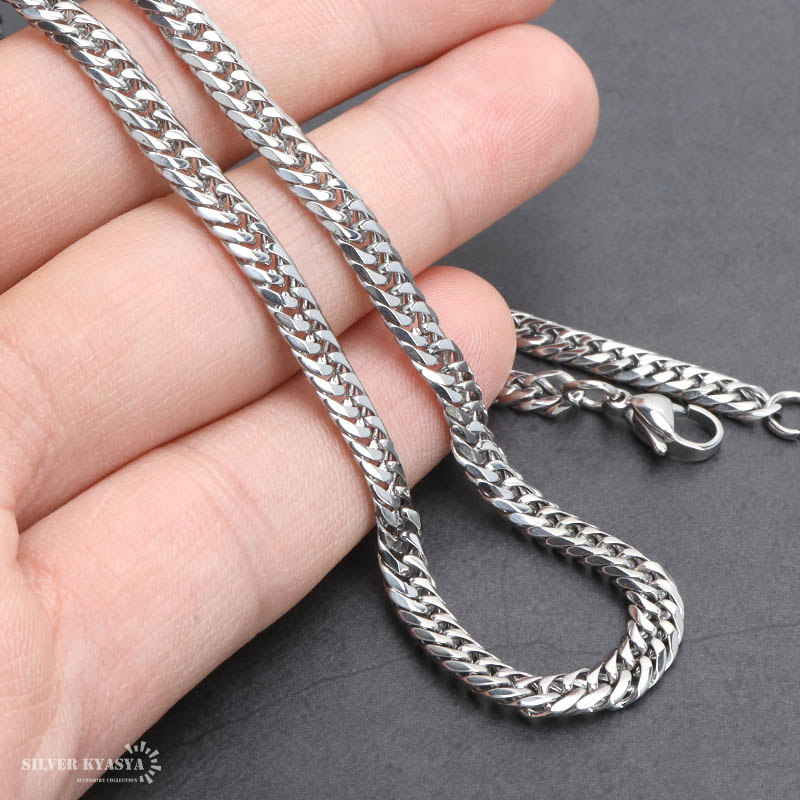 幅5mm ステンレス ダブル喜平チェーンネックレス 6面カット