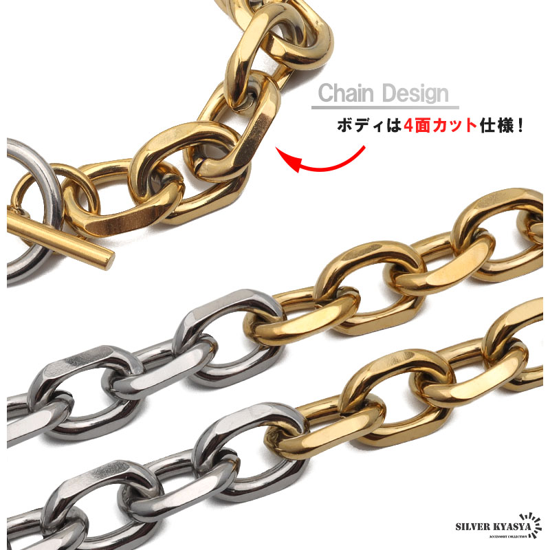 【国内発送】シェブロン コンビチェーン ネックレス gold/silver ネックレス ペンダント スクエア 八角形 オクタゴン ステンレス
