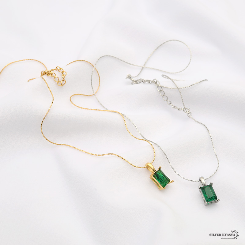 ネックレス エメラルドカット 一粒 キュービックジルコニア CZ