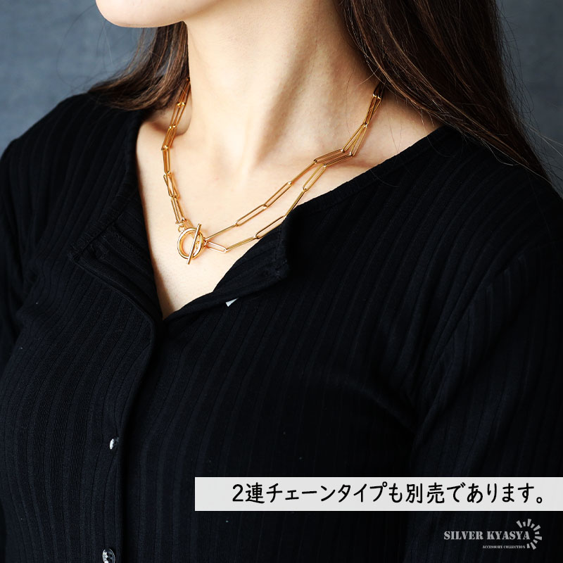 ステンレス チェーンネックレス レディース マンテル ゴールド