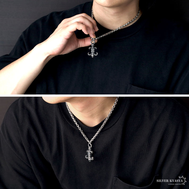 フレアネックレス 燻し加工 唐草 アラベスク ステンレス ペーパー