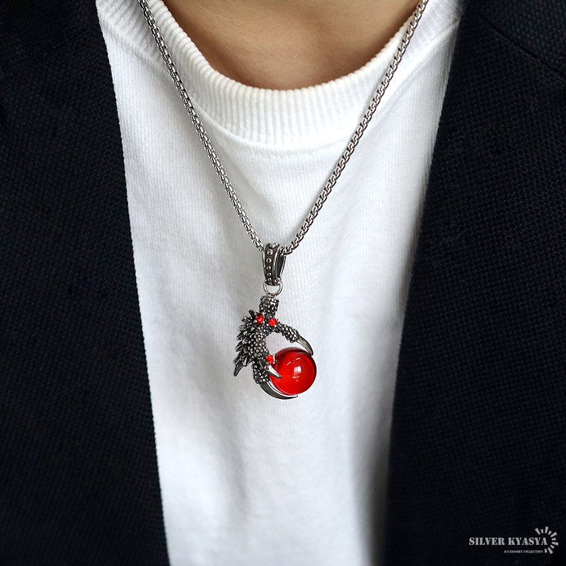 ステンレス 龍の爪 ネックレス シルバー ごつい ガーネット