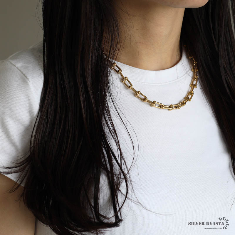Uチェーンネックレス レディース ステンレス 18K GP ゴールド チェーン