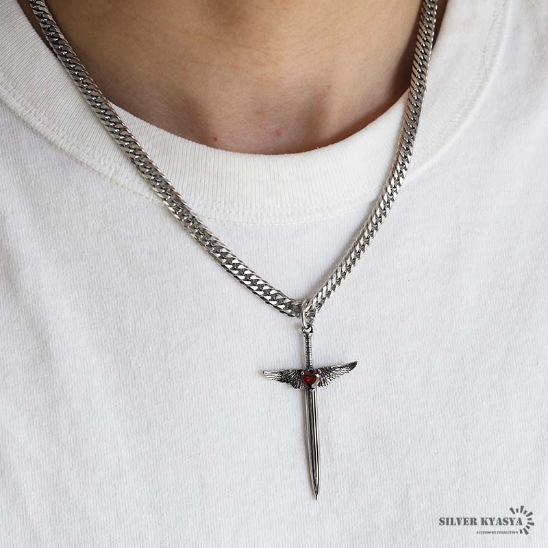 クーポンで10％OFF ステンレス ソードネックレス シルバー ダブル喜平