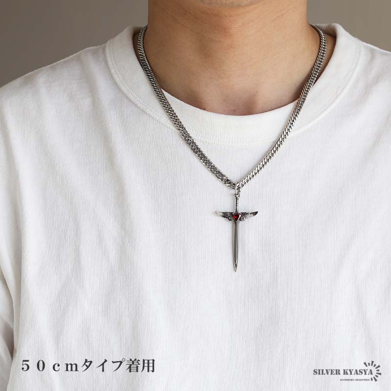 ステンレス ソードネックレス シルバー ダブル喜平チェーンネックレス