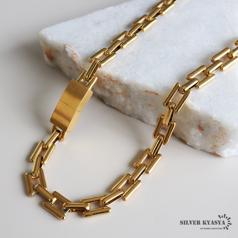 チェーンネックレス プレートネックレス ステンレス 40cm/55cm 18KGP