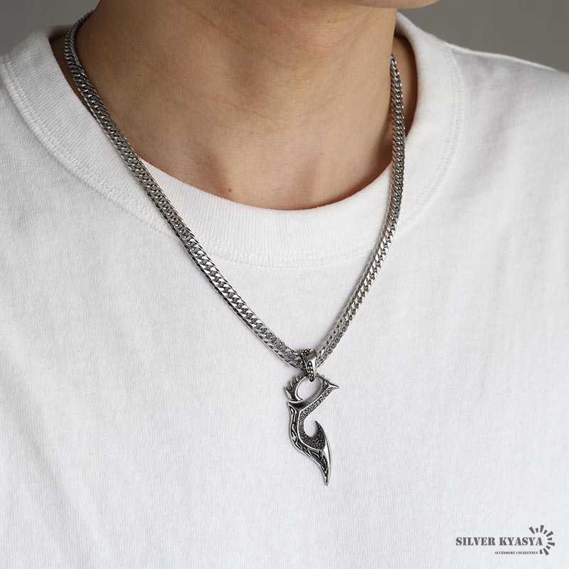 [C] Silver925 / 115g / 55cm ダブルフック ネックレス ステンレス フィッシュフックネックレス シルバー ダブル喜平