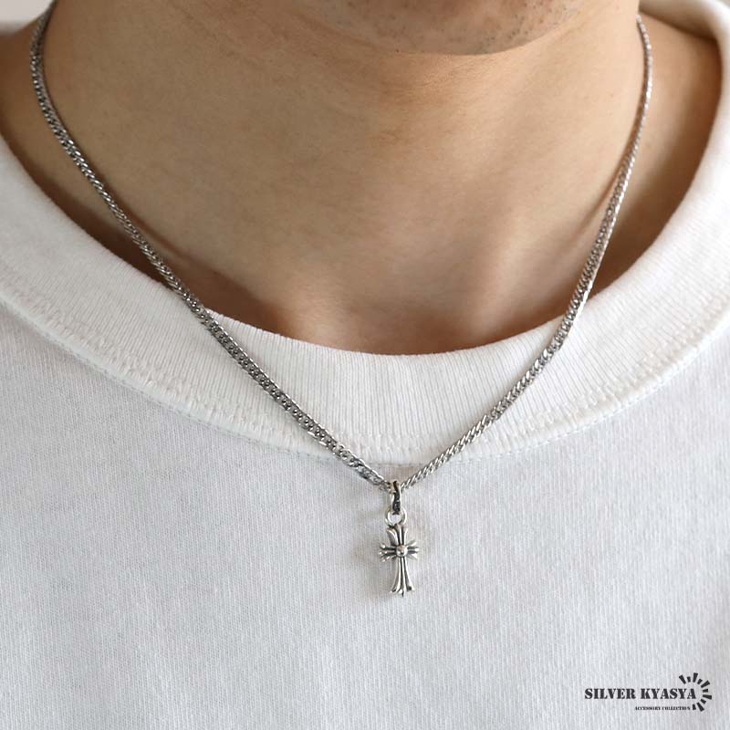 クロスネックレス 小ぶり 十字架 ネックレス 6面カット ダブル喜平