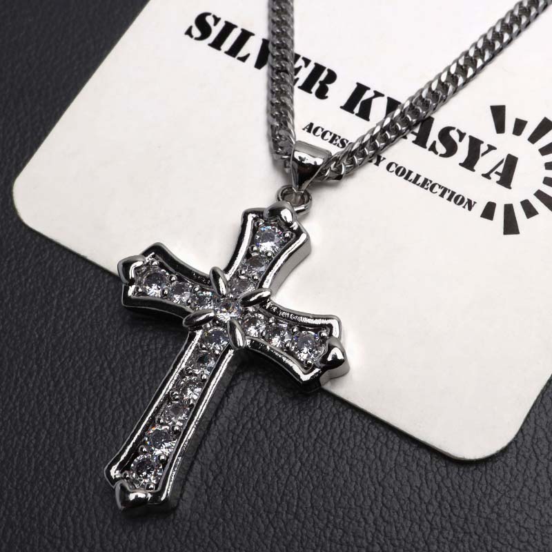 ステンレス クロスネックレス ストーンネックレス シルバー ダブル喜平