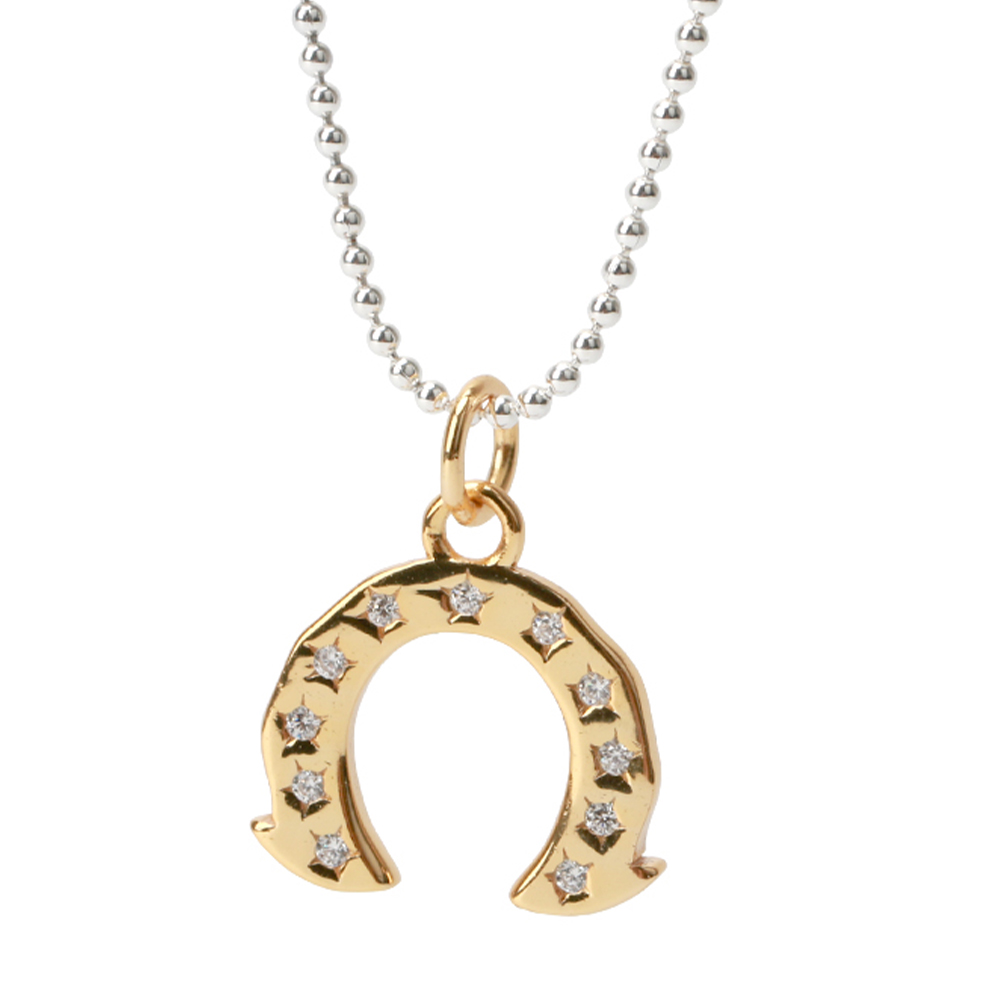 シルバー925 ホースシューネックレス 18K GP ゴールド gold CZ パヴェ