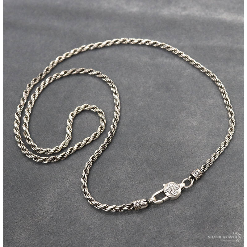 60cm シルバー925 あずきチェーンネックレス 六字真言 金剛杵