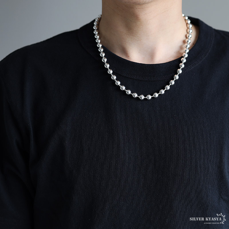 シルバー925 ボールチェーンネックレス 太幅 50cm メタリック シルバー925 ボールチェーンネックレス 太幅 50cm メタリック