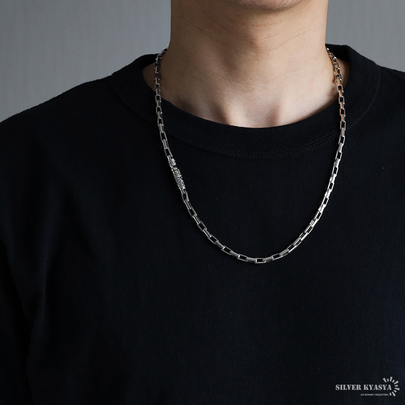 シルバー925 ボックスチェーンネックレス 60cm 長小豆チェーン 六字