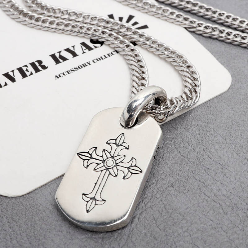ハイビスカスページ925シルバー 十字架 ドッグタグネックレス シルバー925 クロスネックレス ドッグタグネックレス ダブル喜平