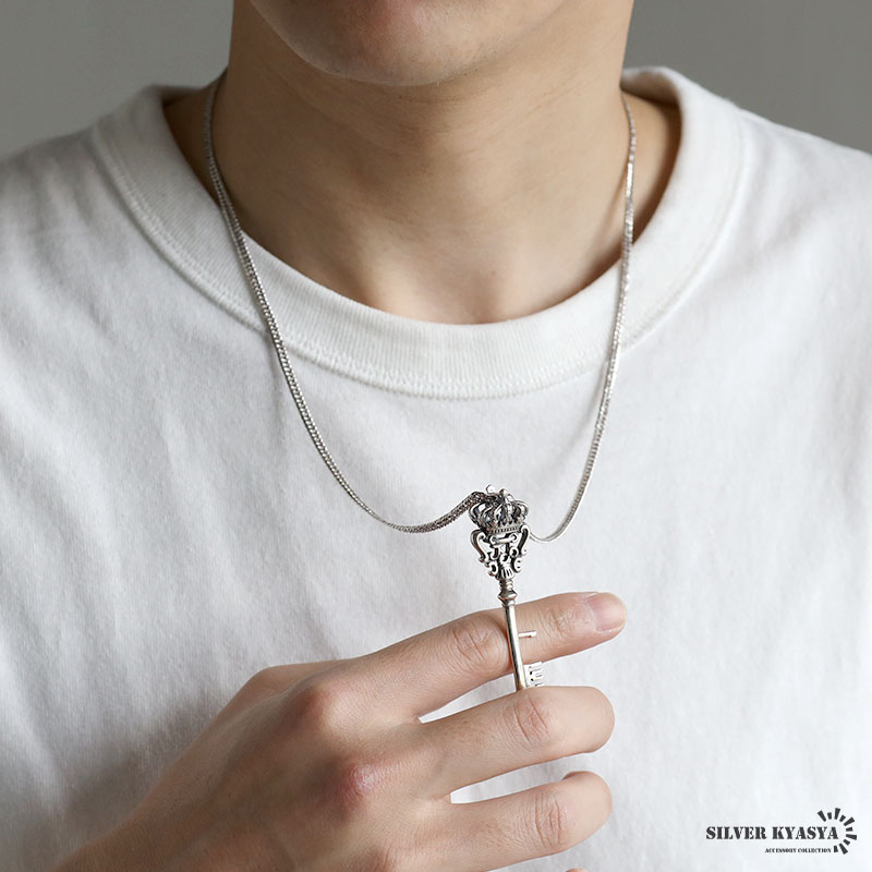 シルバー925 鍵ネックレス キーネックレス ダブル喜平チェーン カギ