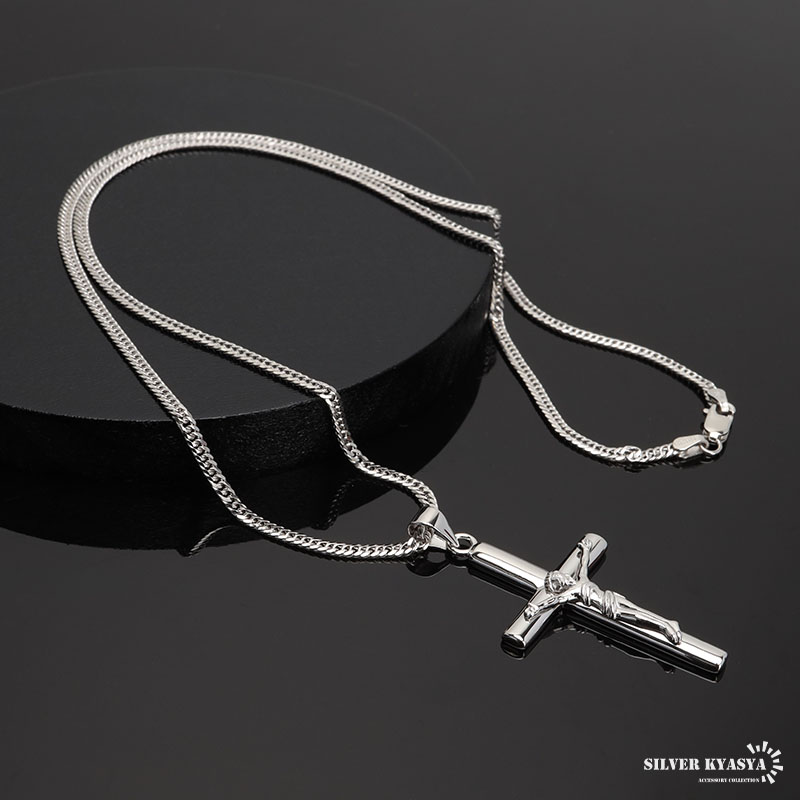 シルバー925 クロスネックレス ペンダント シルバー 6面カットダブル
