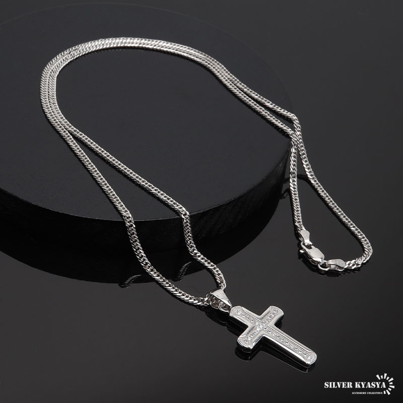 シルバー925 クロスネックレス ペンダント シルバー 6面カットダブル