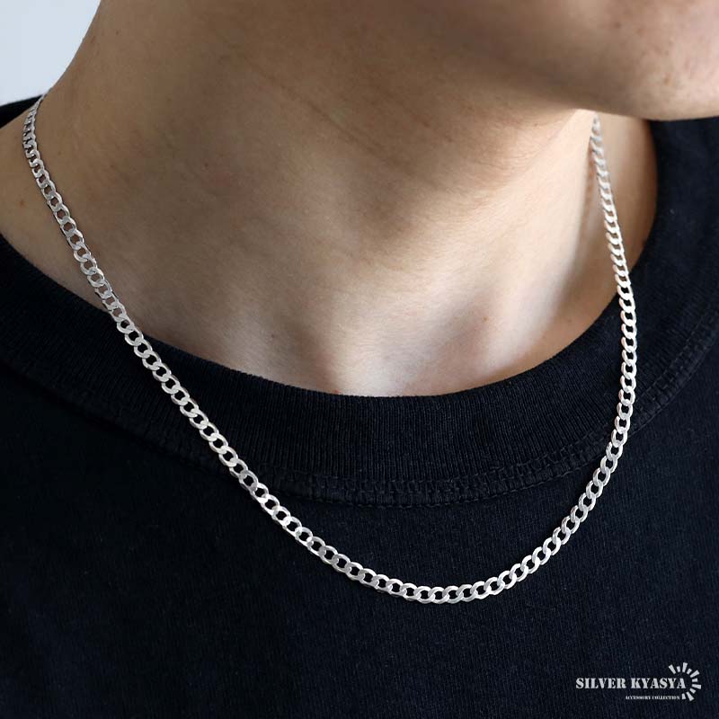 シルバー925 喜平ネックレス 薄い 厚み 1mm 幅4mm チェーンネックレス