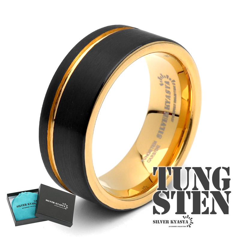 タングステン ラインリング 指輪 メンズ リング ブラック ゴールド 金 