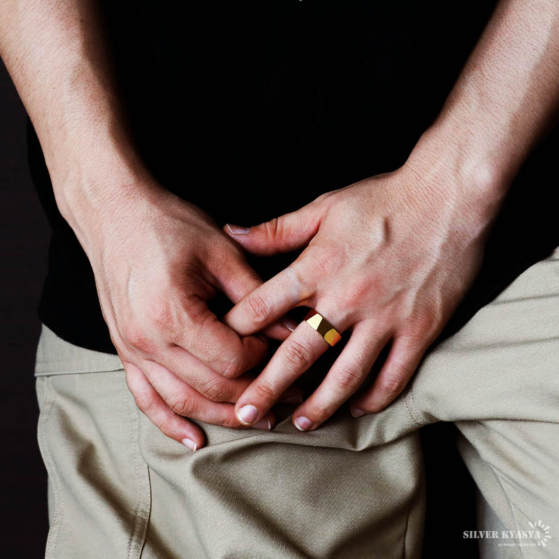 タングステン リング メンズ カットリング ゴールド k18 18k gp 18金