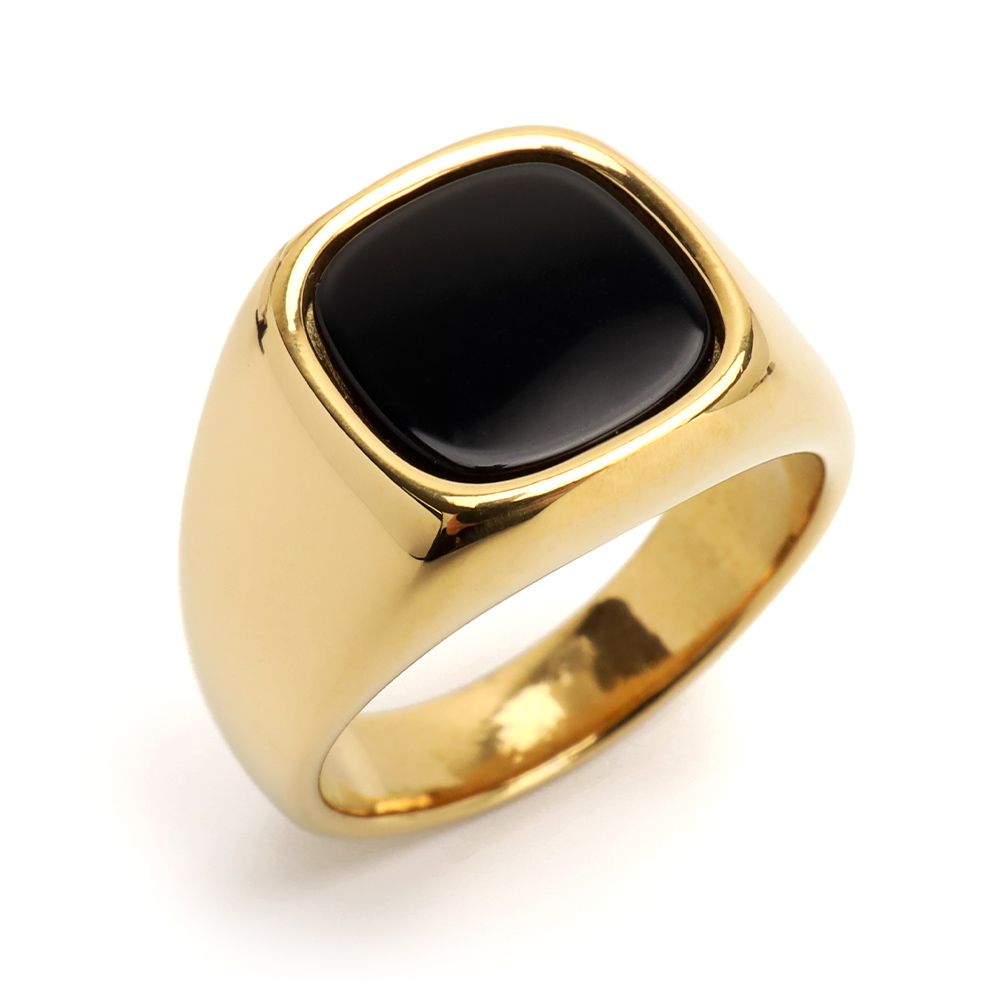 ステンレス 印台リング ブラック シグネットリング ゴールド シルバー