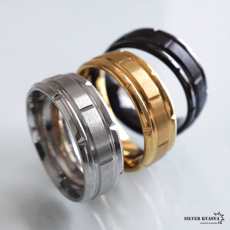 ステンレス つや消しリング シンプルリング ライン カット ゴールド