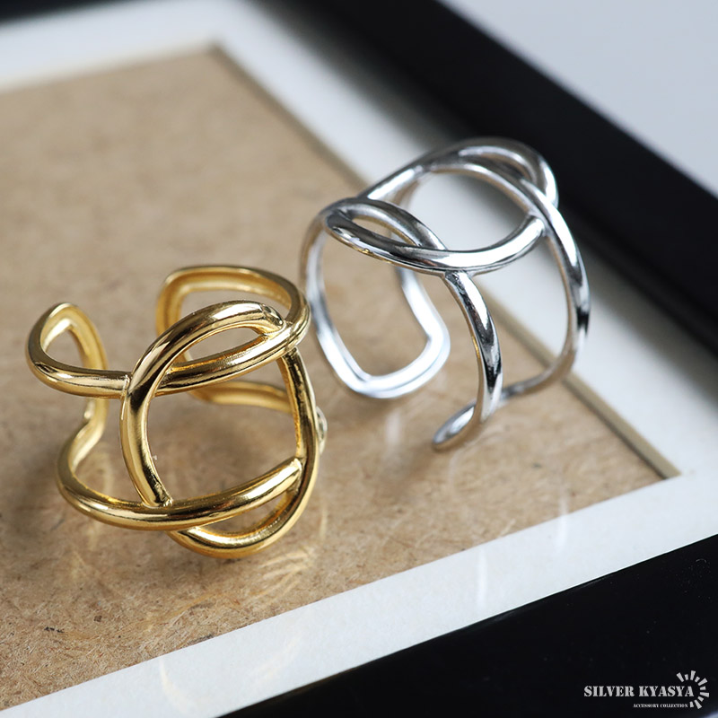 ステンレス ワイヤーリング 変形リング 編み込み ゴールド 18K