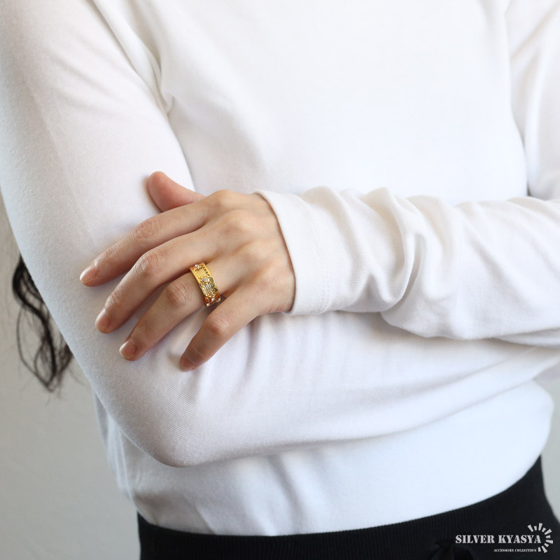 回る 歯車リング 機械美 ゴールド リング 18K GP 指輪 はぐるま