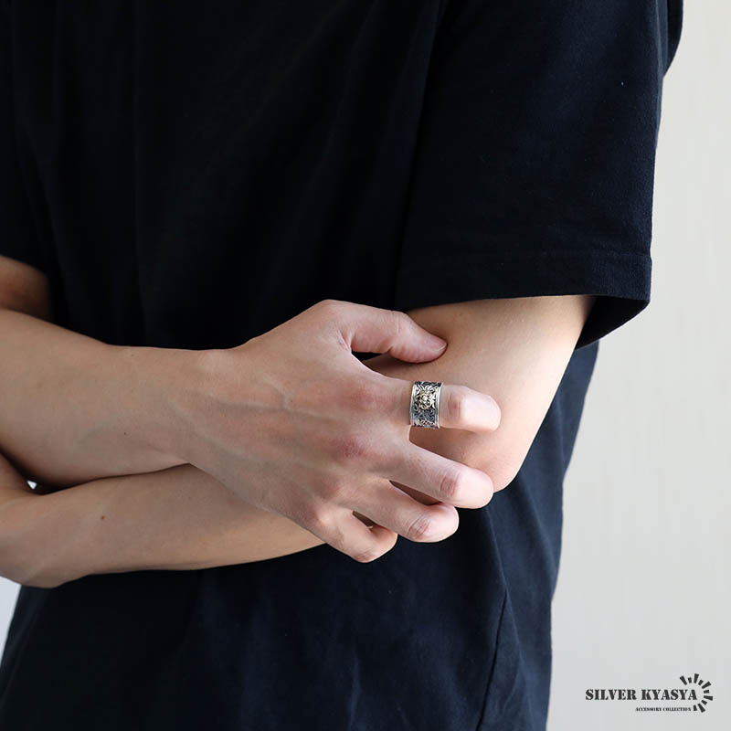 シルバー925 ワイドリング タイガーリング 虎リング ごつめ 指輪 重厚