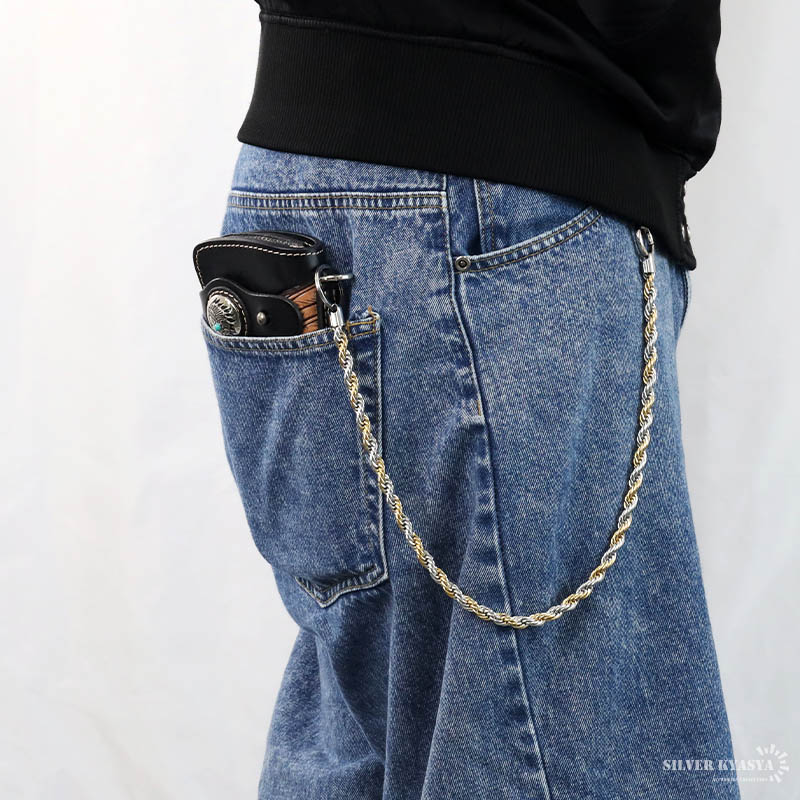 ステンレス ウォレットチェーン ゴールド シルバー ミックス
