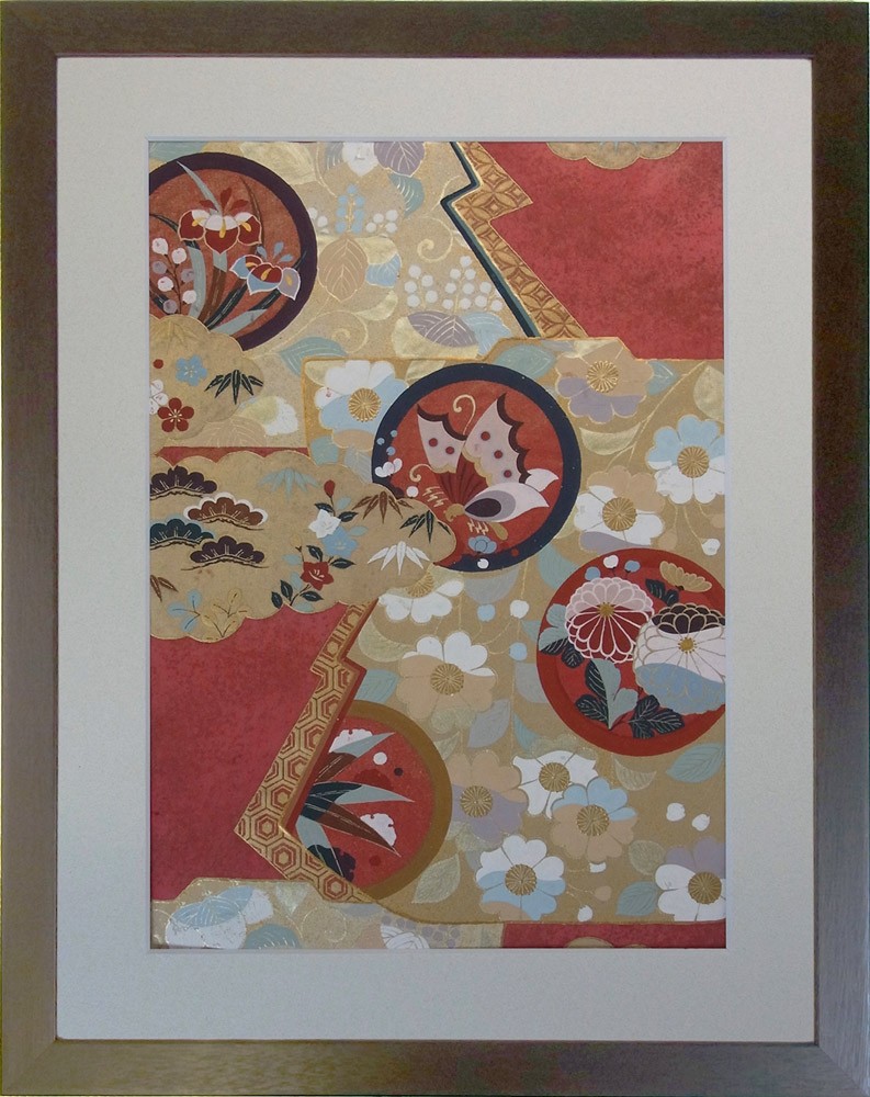 正絹西陣織壁掛け 和風の額 壁掛インテリア 西陣織帯原画のアートフレーム 小サイズ