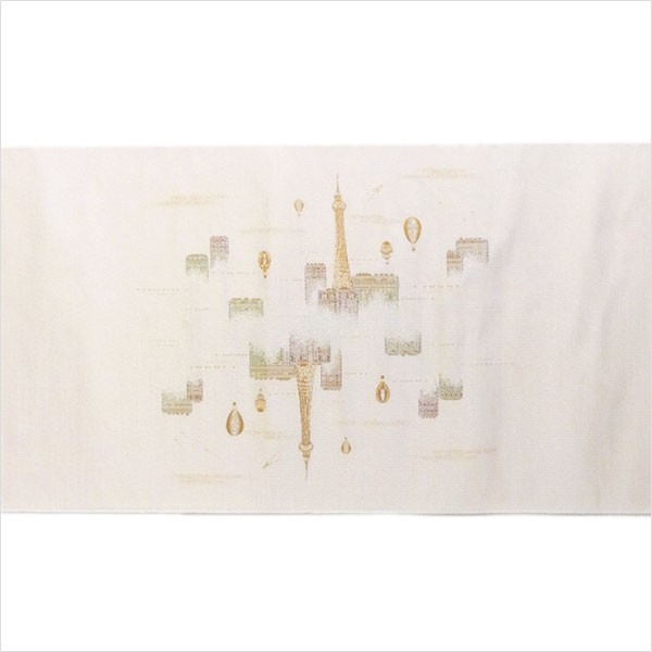 名古屋帯 正絹 白 東京 〜スカイツリー〜 ホワイト 京玉響 西陣織