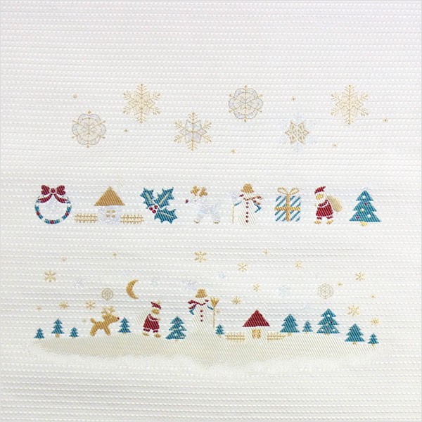 名古屋帯 正絹 白 雪 クリスマス 〜サイレントナイト〜 クリーム 京玉