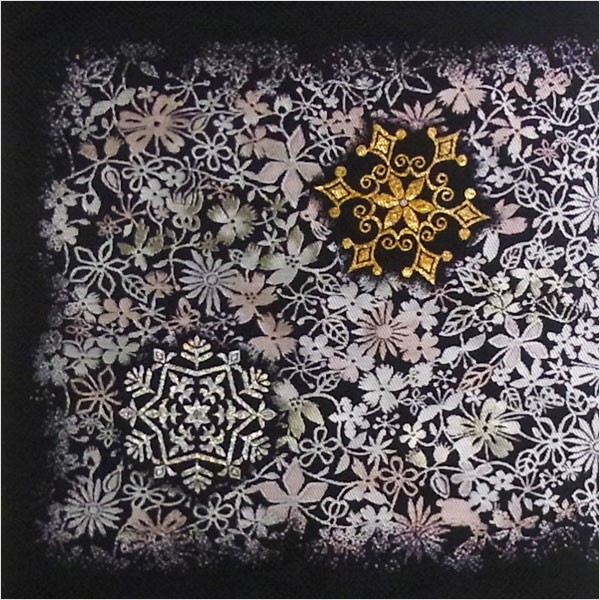 名古屋帯 正絹 黒 雪 結晶 クリスマス 〜雪華〜 ブラック 京玉響